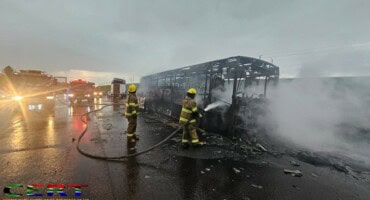 Passenger bus engulfed in flames on N14 in Centurion