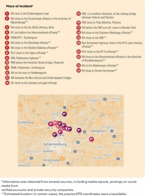 Map: Spiking hotspots in and around Pretoria