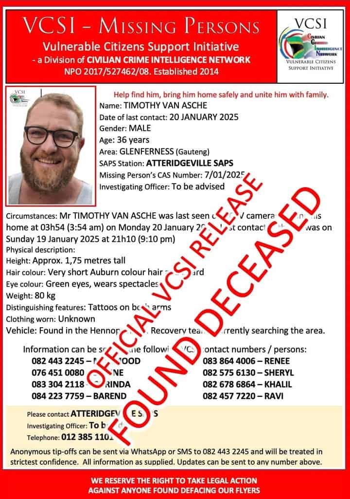 Missing Pretoria man found dead in Hennops River | Rekord