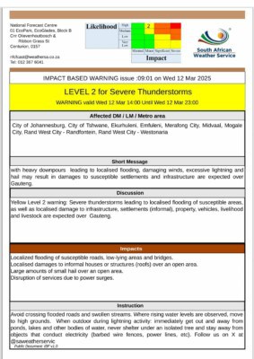 Level 2 weather warning: Severe thunderstorms, lightning, and hail expected today