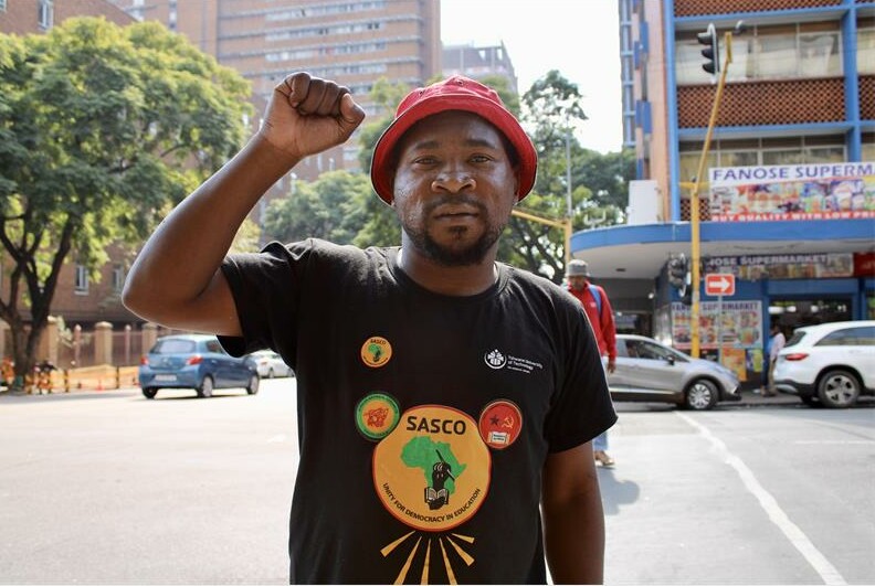 This picture shows TUT SRC secretary, Kagiso Mabisane, wearing his SASCO political attire.