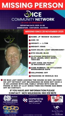 Pretoria father JP ‘Mossie’ Blignaut missing - Have you seen him?