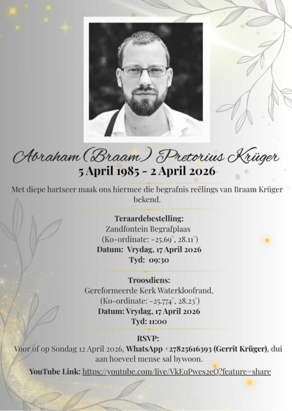 Funeral arrangements announced for beloved emergency worker Braam Krüger