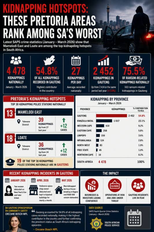 Kidnapping hotspots: These Pretoria areas rank among SA’s worst