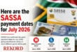 Here are the SASSA payment dates for July 2026
