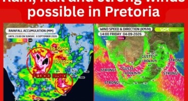 Rain, hail and strong winds possible in Pretoria