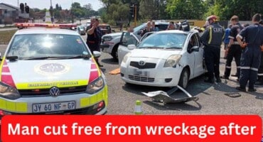 Man cut free from wreckage after bus and car collide in Centurion