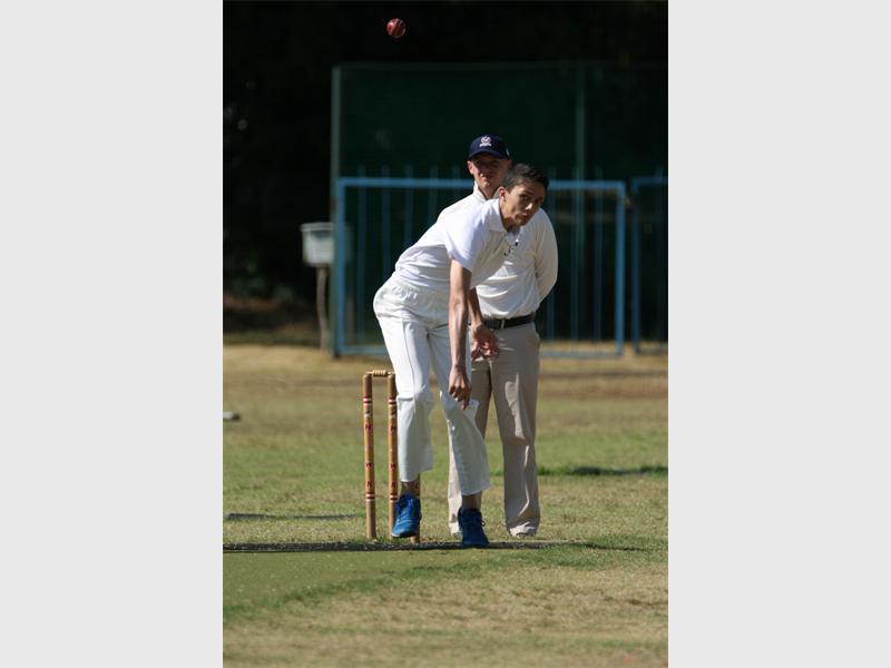 Michael Burgess of Rand Park's U14A team, bowls against Krugersdorp High School. Photo: Supplied.
