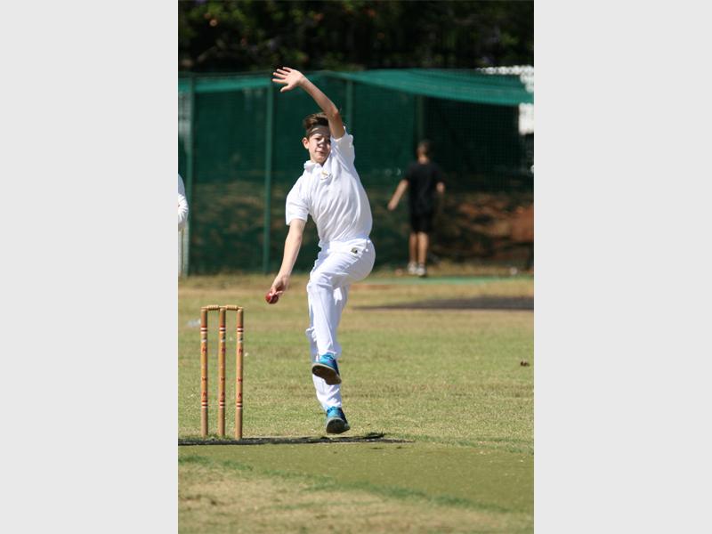 Rand Park U14A bowler, Tyler Glasson bowls at Krugersdorp High. Photo: Supplied.
