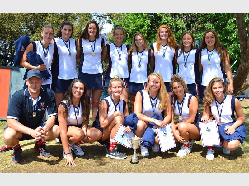 The water polo team with master-in-charge of water polo, Pierre le Roux, after winning the Saints Water Polo Invitational. Photo: Supplied.