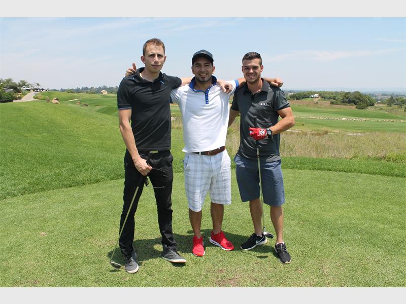 Nick Barker, Sven Schumacher and Mark Smit have a good time catching up on the golf course.