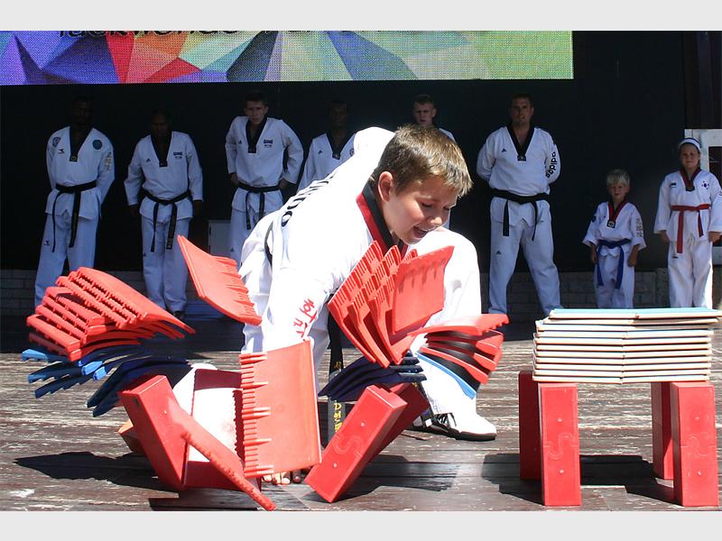 Adrian van der Merwe of KJD Martial Arts Academy is 'breaking' the boards. Photo: Supplied.