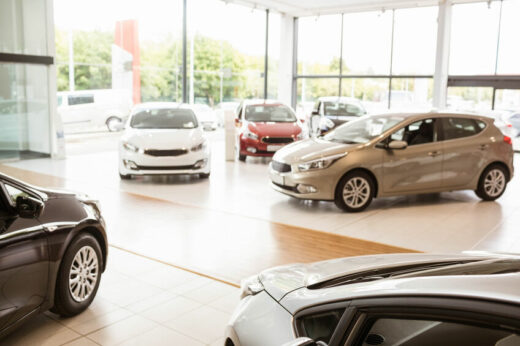 View of row new car at new car showroom