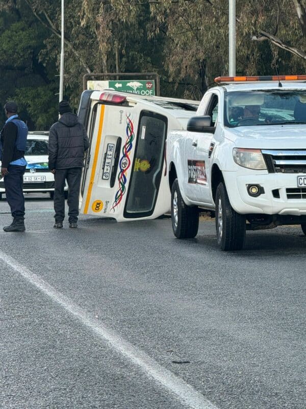 A taxi has just overturned on Kelly Ave at the Barn Church.