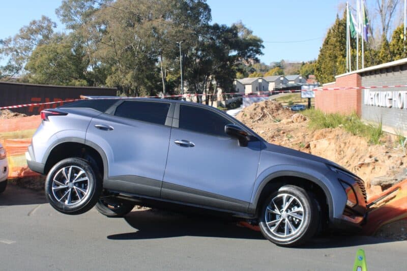 A car drove into the unattended hole outside the Ferndale on Republic's entrance. The hole is fast approaching its 1-year anniversary.