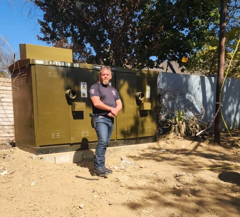 Black Opps Security steps up to protect City Power mini-substation after it was vandalised twice, leaving residents with no power for days.