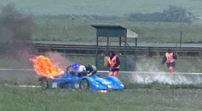 Driven by Michael Kernick, the Nash MVW3 caught fire during the Silvercup 2.0 championship at Redstar Raceway. Photo: Supplied