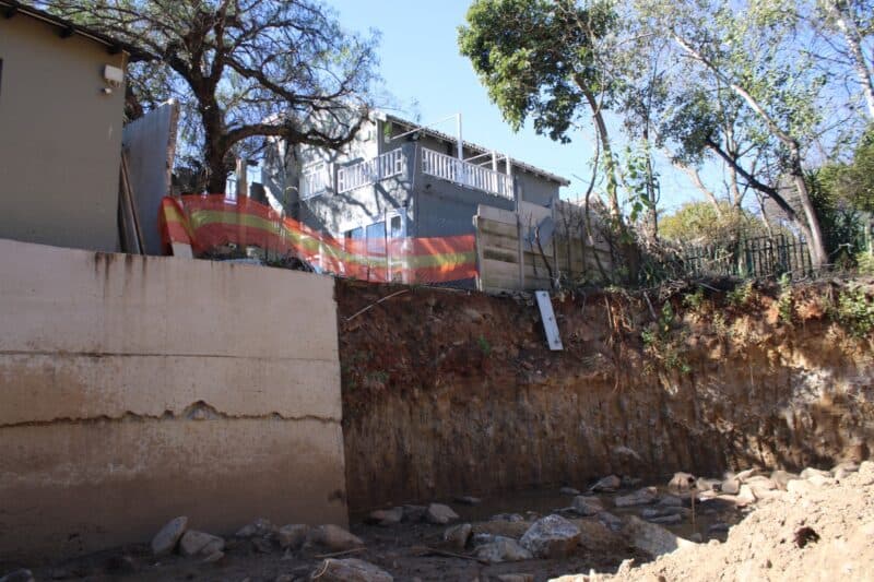 The Johannesburg Road Agency contractor has left the erosion project on Gertrude Bridge again, leaving behind a temporary bridge that residents fear will create more problems with the rain.