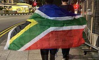 Tiisetso Sebata celebrates his first international victory in Singapore in November 2025. Photo: Supplied