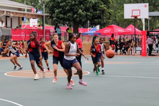 St Stithians and St Dunstans clash in the finals of the St Stithians under-16 basketball tournament. Photo: Nkazimulo Ncube 