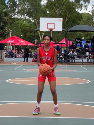 Redhill player lines up a free throw in their QF clash against ISSA. Photo: Nkazimulo Ncube