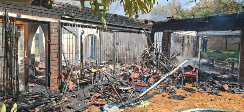 A Randpark Ridge family lost their home after a fire broke out on Sering Street, with emergency services battling the blaze as the roof began to collapse.