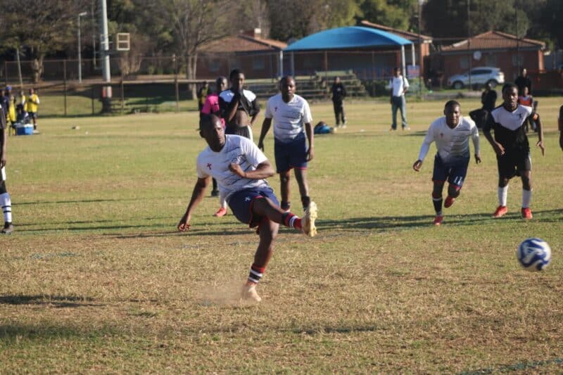 Crusaders player slots the penalty home and secures Crusaders the three points. Photo: Nkazimulo Ncube