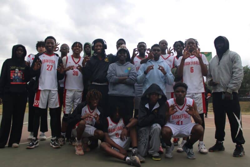 Members of the King Solomon Basketball Academy pose for a team photo after their friendly match against the Wild Dogs at Randburg Sports Complex. Photo: Nkazimulo Ncube