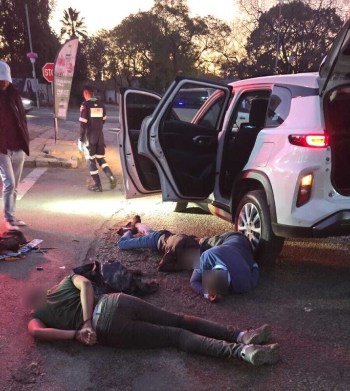 JMPD officers apprehend three suspects following a shootout that left two suspects wounded on Malibongwe Drive.