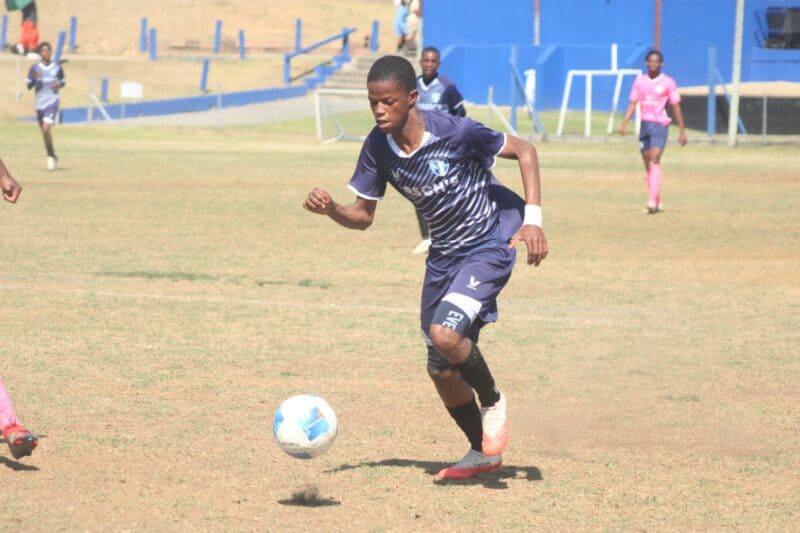 Randburg FC forward Lethabo Leshaba presses forward against Seven Academy. Photo: Mthulisi Lwazi Khuboni