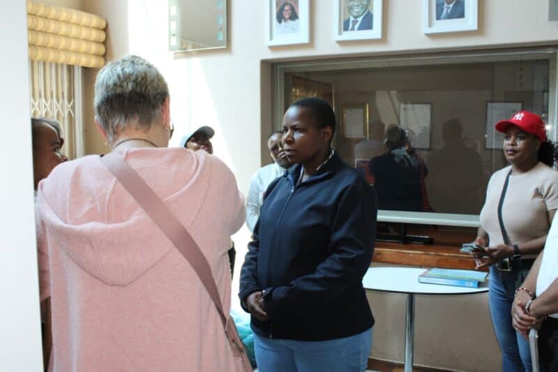 Principal Tanatsiwa Zishamba (centre) with City of Johannesburg officials during the multi-department inspection at the school's Kent Avenue premises. Photo: Nkazimulo Ncube