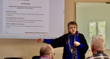 Karen Hartman, sales operations manager at Caxton, speaks to attendees on September 17, 2026, at the 435 Rugby Ave Conference Centre. Photo: Neo Phashe