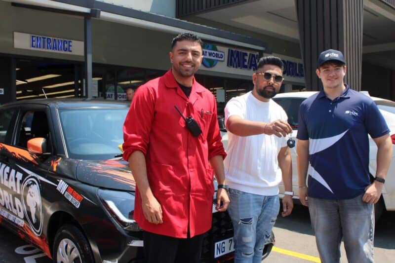 Joshen Indarjee, Leandro Leitao and Troy Hunt at the vehicle handover on October 17, 2026. Photo: Braden-Lee Mokoena