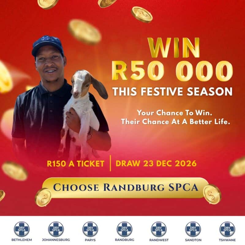 Randburg SPCA encourages the public to enter the raffle and stand a chance to win R50 000 in cash. Photo: Supplied
