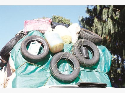 The tyres and 20 liter of petrol. PHOTO: Zsaraeva Nel.