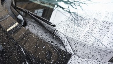 Black car hood fragment and windshield wipers
