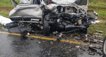 The remains of the vehicle damaged in the collision.