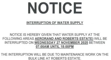 Municipal notice on water interruptions.