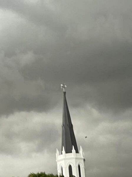 Dark clouds as seen over the Witkerk in Middelburg.