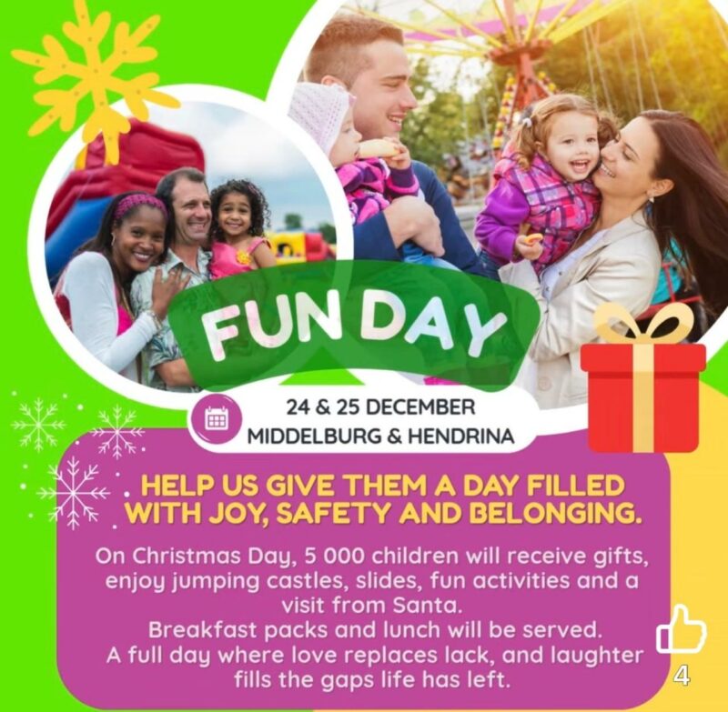 Christmas fun day, middelburg, volunteers, fun day buddy, christmas presents, doornkop, hendrina, mhluzi, keerom