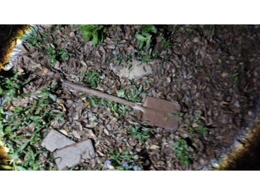 The shovel left behind by cable thieves.
