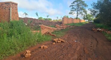 Bricks lay scattered everywhere.