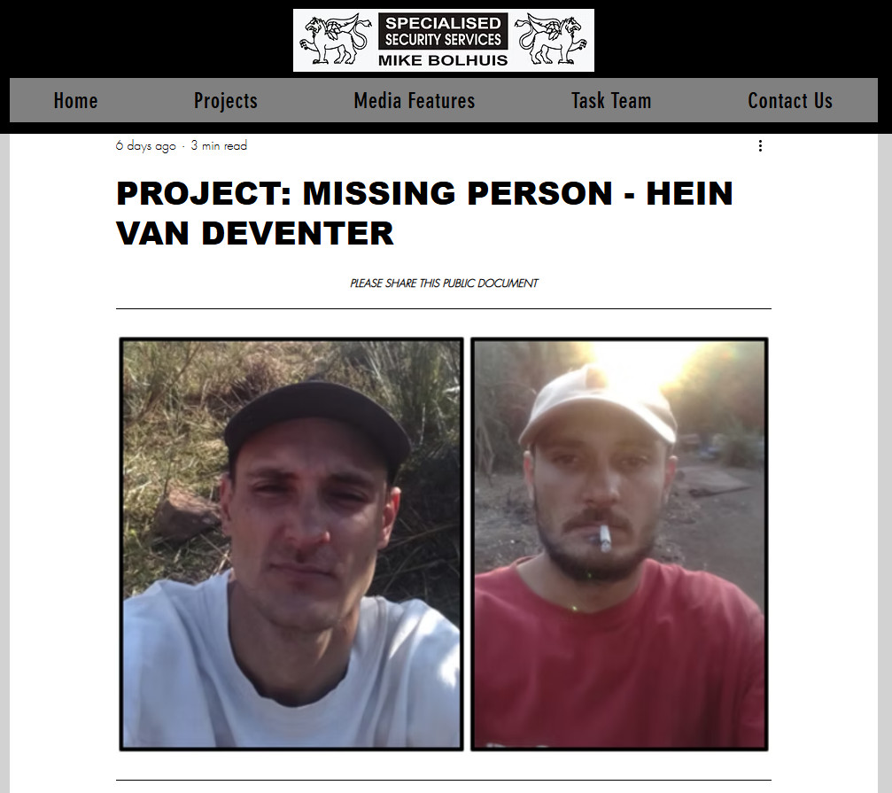 Mike bolhuis, hein van deventer, missing person, middelburg observer, middelburg, mpumalanga