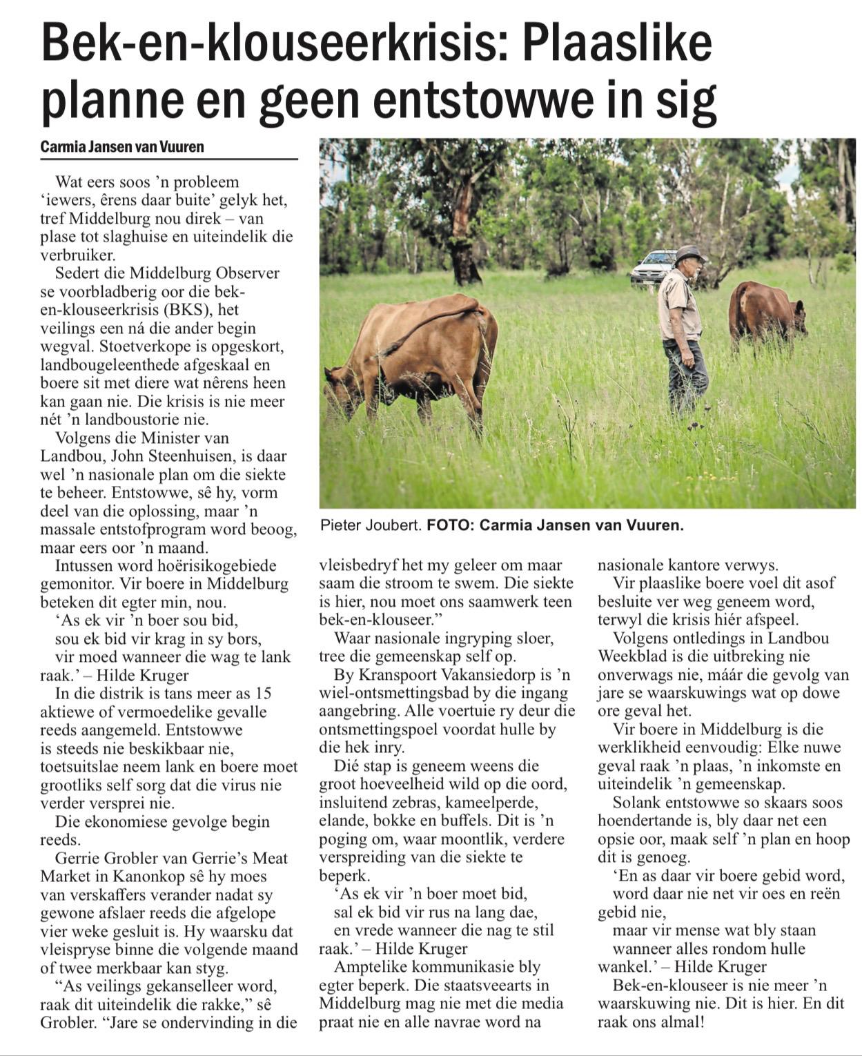 bek-en-klouseer, middelburg, mpumalanga, foot and mouth disease