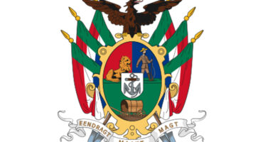 Coat of arms of South Africa, featuring a shield with symbols representing the city's history and culture