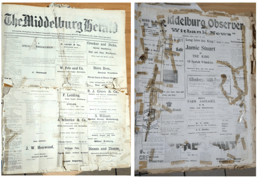 OUDSTE BEWAARDE UITGAWES VAN DIE MIDDELBURG HERALD 14 MEI 1903 EN MIDDELBURG OBSERVER 22 AUG. 1907 (FOTO: RUDI VAN WYK)