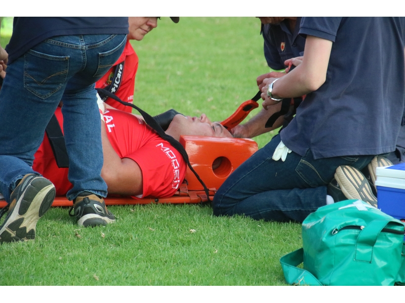'n Beseerde rugbyspeler. 