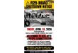 R25 road shutdown notice for April 24, 2026. Black and white image showing a roadblock with tires and bricks. Protest details and demands listed.