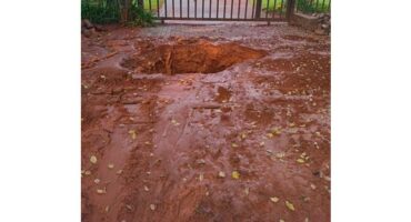 Die gat in ’n Dennesig huis se oprit.