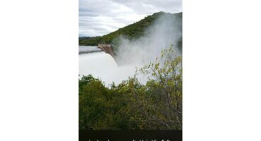 The Loskop Dam wall overflowing.